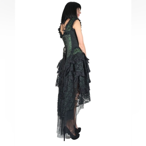 BURLESKA GOTHIC OPHELIE VAMPIRE WEDDING PROM GREEN BROCADE CORSET DRESS - Picture 3 of 12